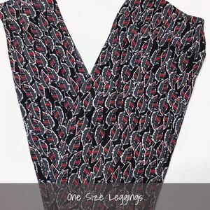 LuLaRoe OS Leggings Feathers Black Grey Red NEW